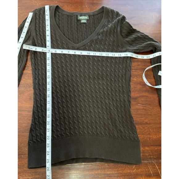 Eddie Bauer Brown Cable Knit V-Neck Sweater M Y2K Preppy Retro Classic Cotton - Picture 5 of 7